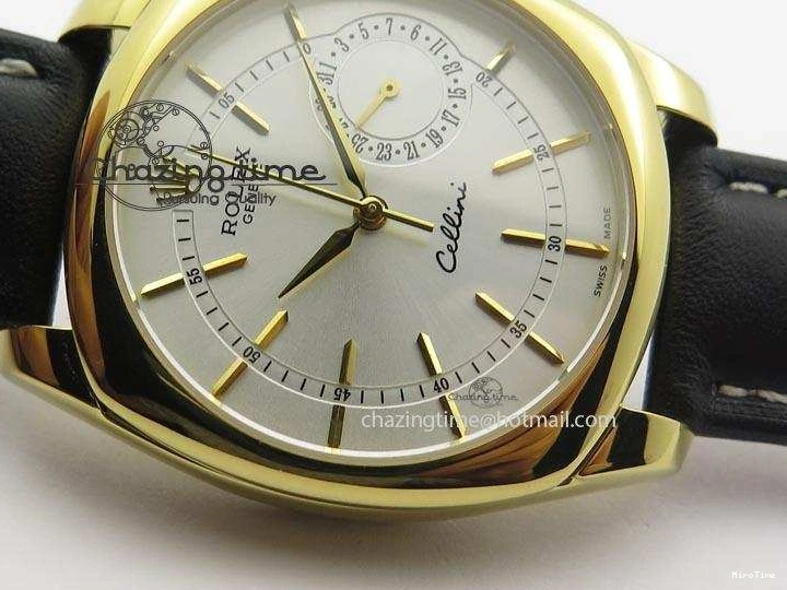 MiroTime 0114 Stylish Cellini Date YG White Stick Dial On Black Leather Strap A 3881